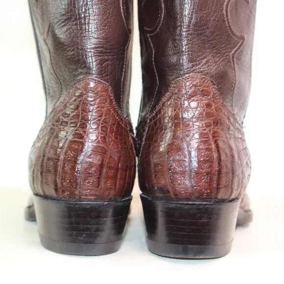 Cowtown Cowboy Boots + Crocodilian-Pattern Leather + Dark Brown + Size 11 - Picture 4 of 12